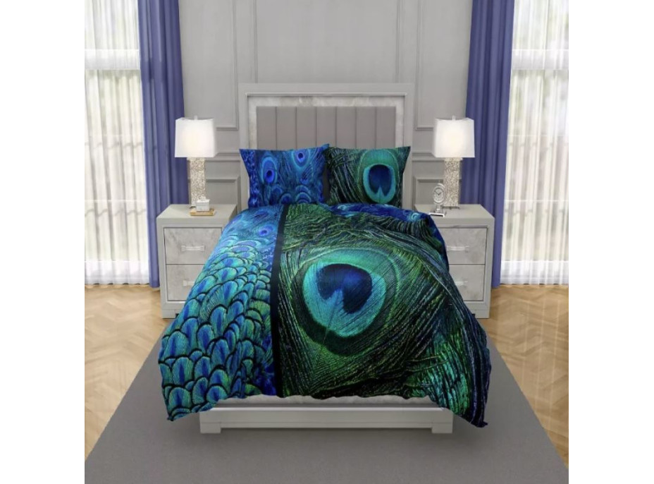 Saténové povlečení NOBILE Peacock - modré/zelené - 140x200 cm