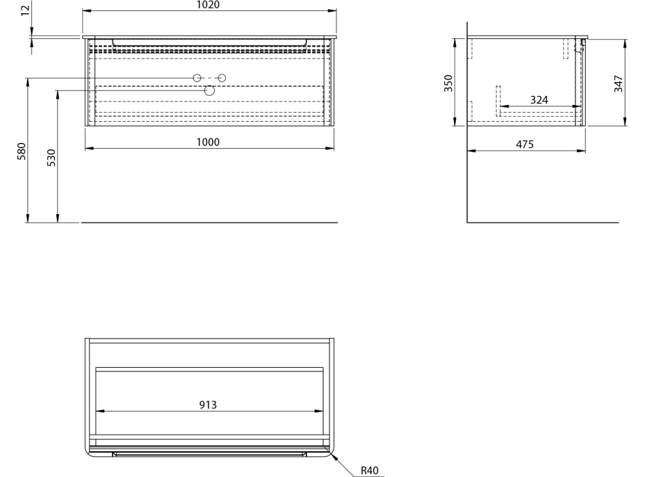 Sapho KERALA umyvadlová skříňka 100x35x47, 5cm, 1x zásuvka, agila KR100-4343