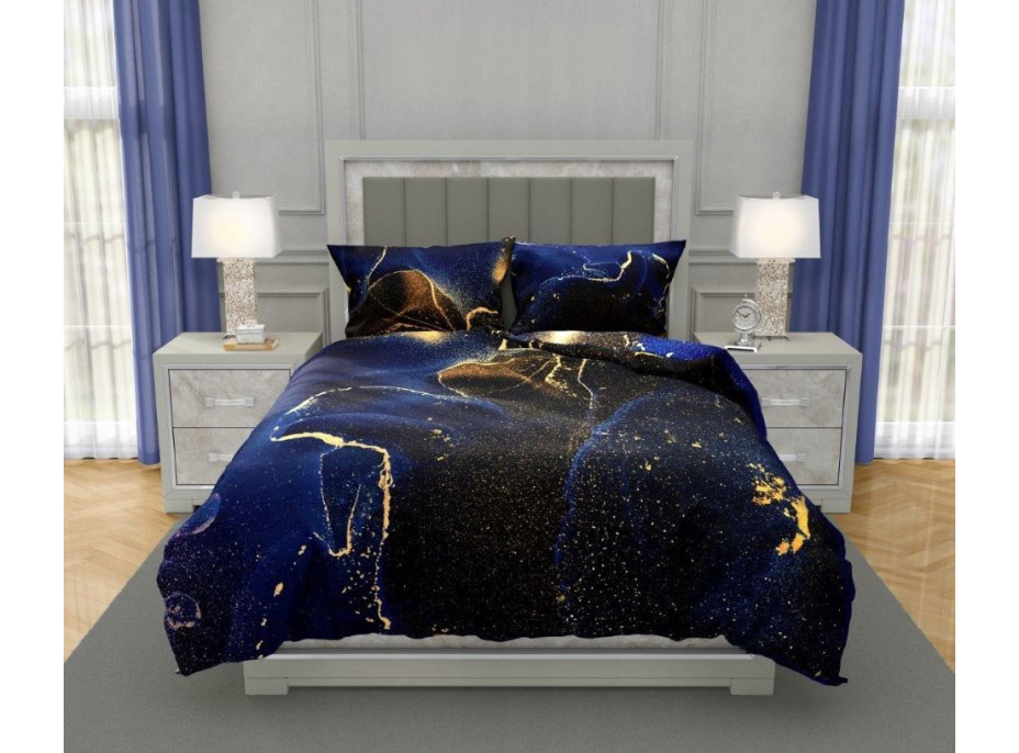 Saténové povlečení NOBILE Marble - tmavě modré - 140x200 cm