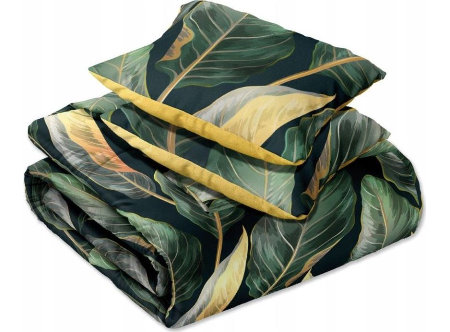 Saténové povlečení NOBILE Leaves- zelené/žluté - 140x200 cm