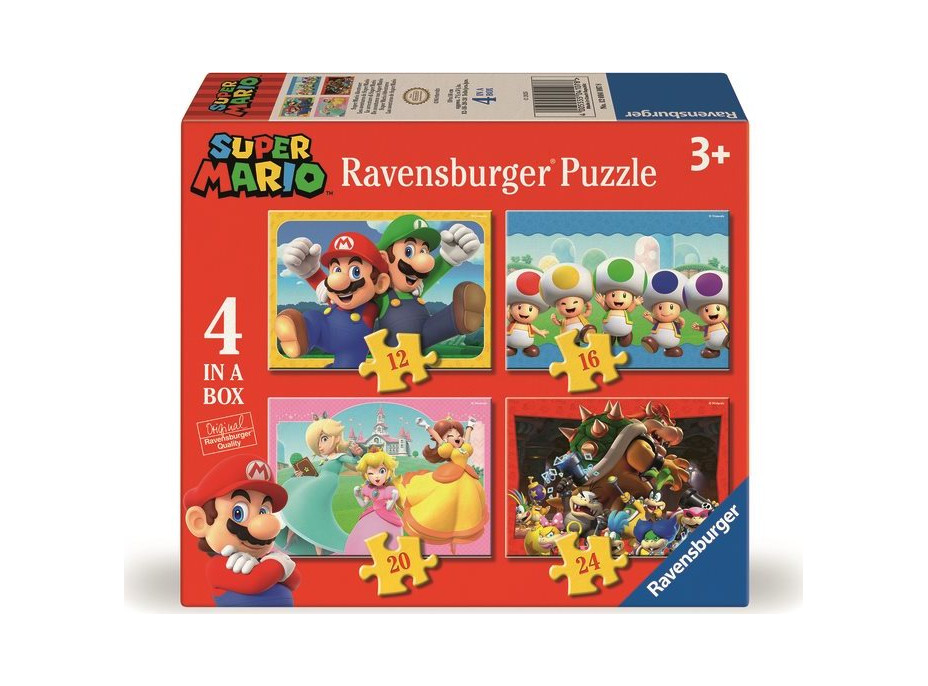 RAVENSBURGER Puzzle Super Mario a jeho dobrodružství 4v1 (12,16,20,24 dílků)