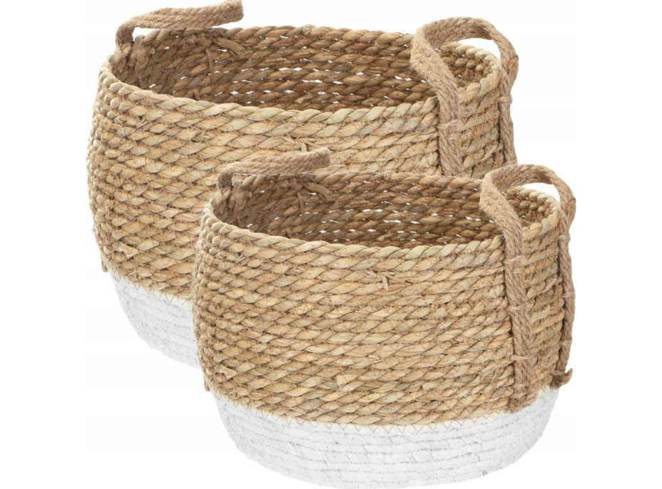 Sada BOHO košů z mořské trávy - 2 kusy - přírodní/bílá