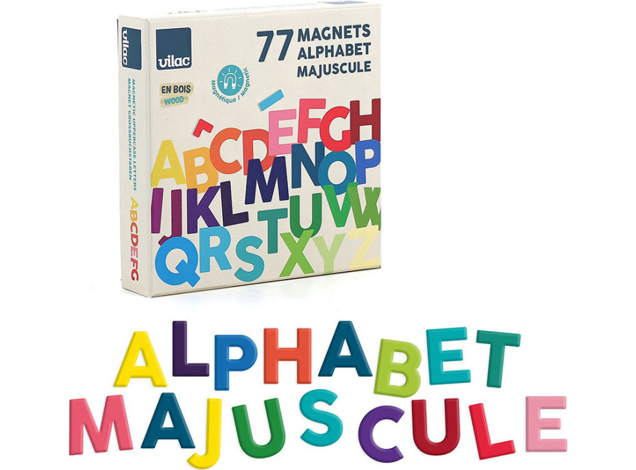 Vilac Dřevěná magnetická abeceda Velká písmena 77 ks