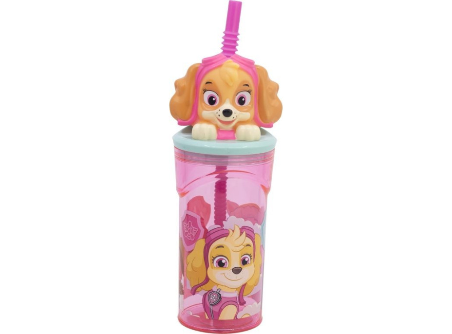 STOR Láhev s brčkem Tlapková patrola 360 ml Růžová