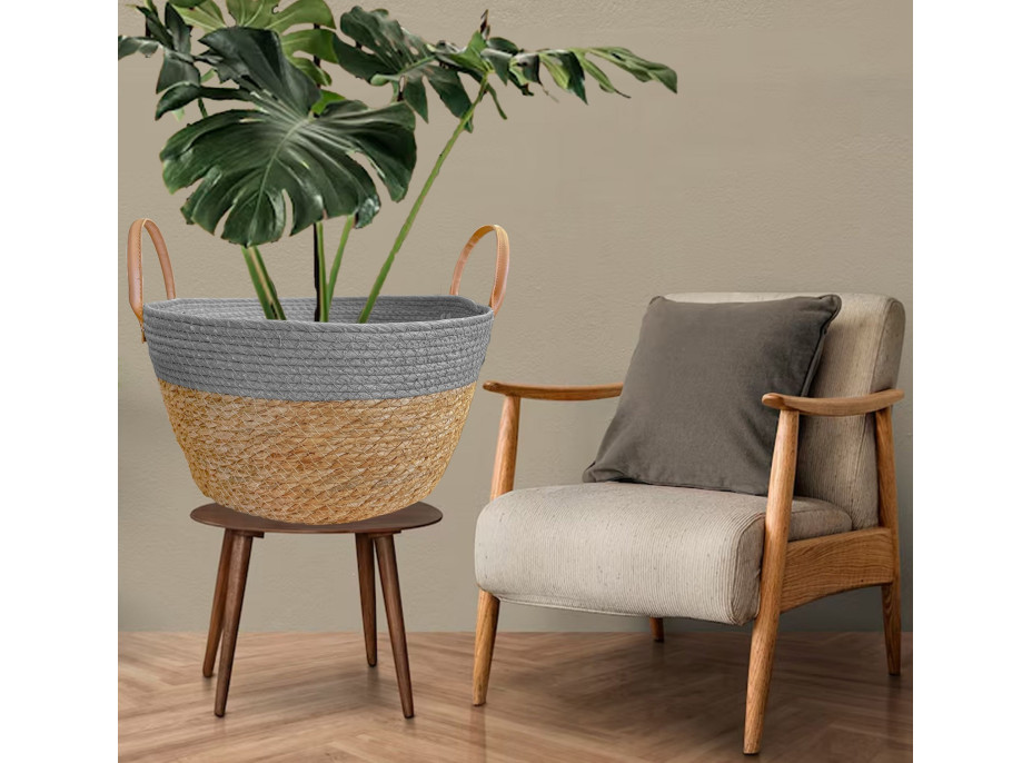 Sada BOHO košů z mořské trávy - 3 kusy - přírodní/šedá