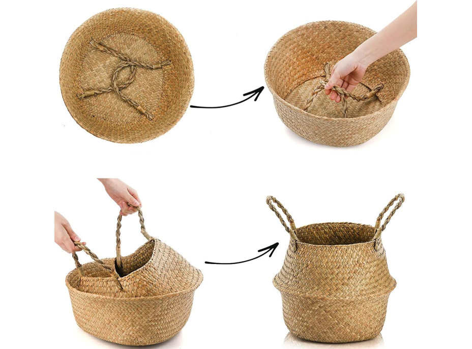 BOHO koš z mořské trávy - 32x28 cm - přírodní/bílý