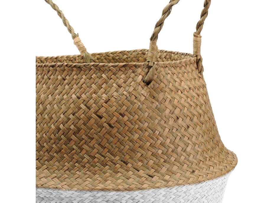 BOHO koš z mořské trávy - 32x28 cm - přírodní/bílý