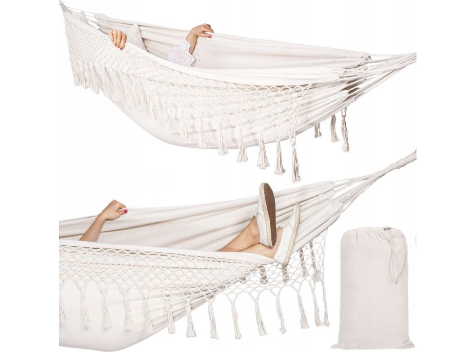Pletená houpací síť BOHO - ecru