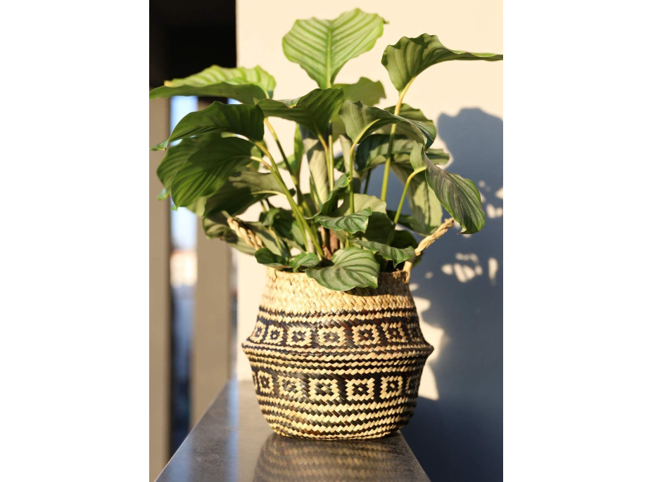 BOHO Ethnic koš z mořské trávy - 25x28 cm - přírodní/černý