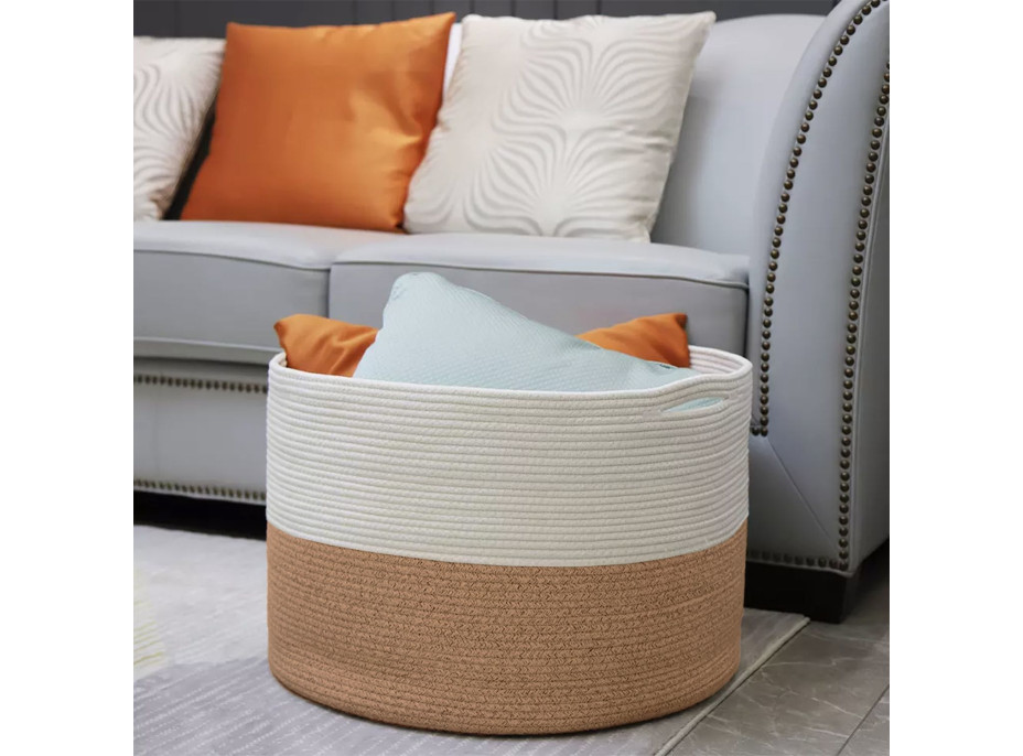 Bavlněný koš BOHO - 55 cm - přírodní/bílý