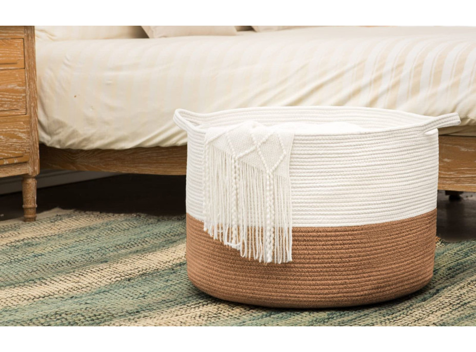 Bavlněný koš BOHO - 55 cm - přírodní/bílý