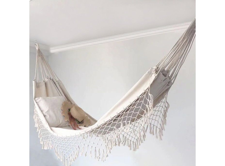 Pletená houpací síť BOHO - ecru