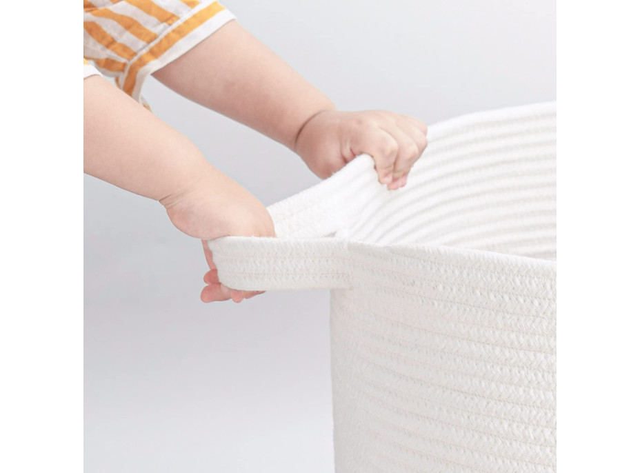 Bavlněný koš BOHO - 55 cm - přírodní/bílý