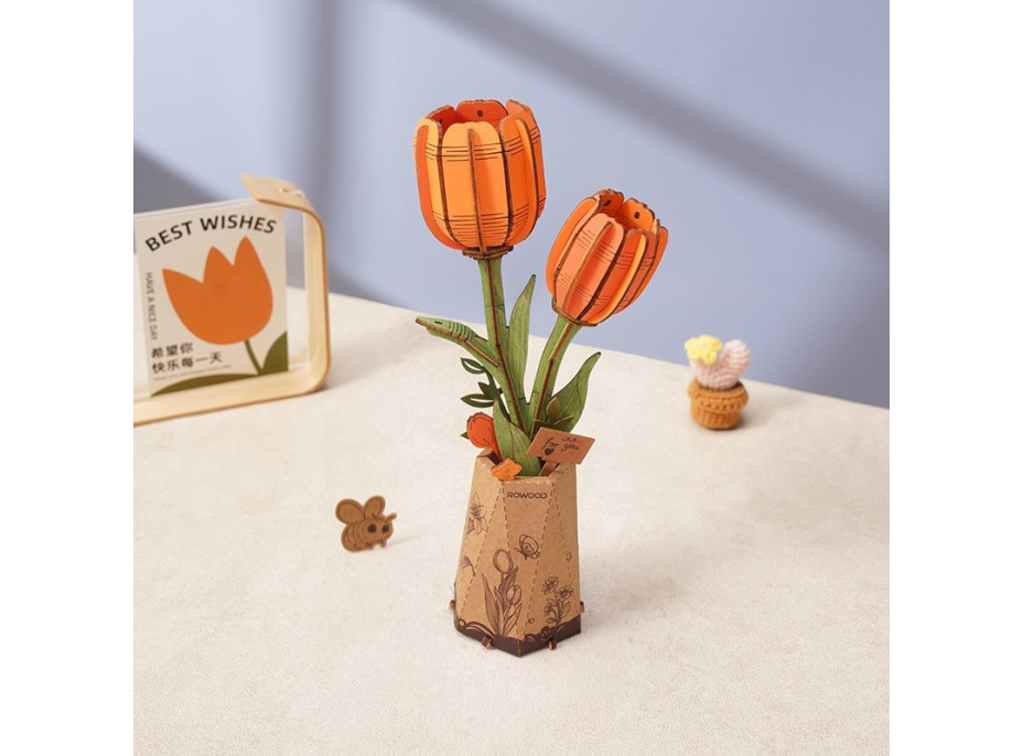 RoboTime 3D dřevěná skládačka Oranžový tulipán