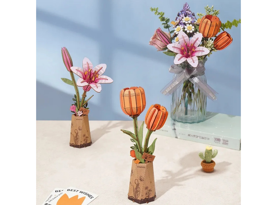 RoboTime 3D dřevěná skládačka Oranžový tulipán