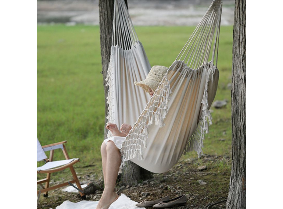 Pletená houpací síť BOHO - ecru