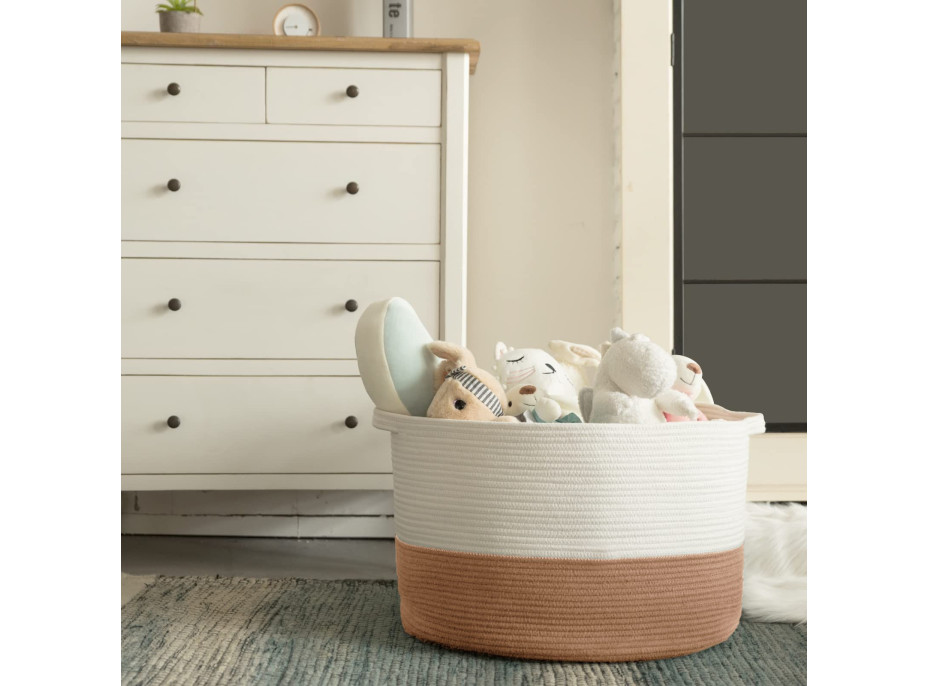 Bavlněný koš BOHO - 55 cm - přírodní/bílý