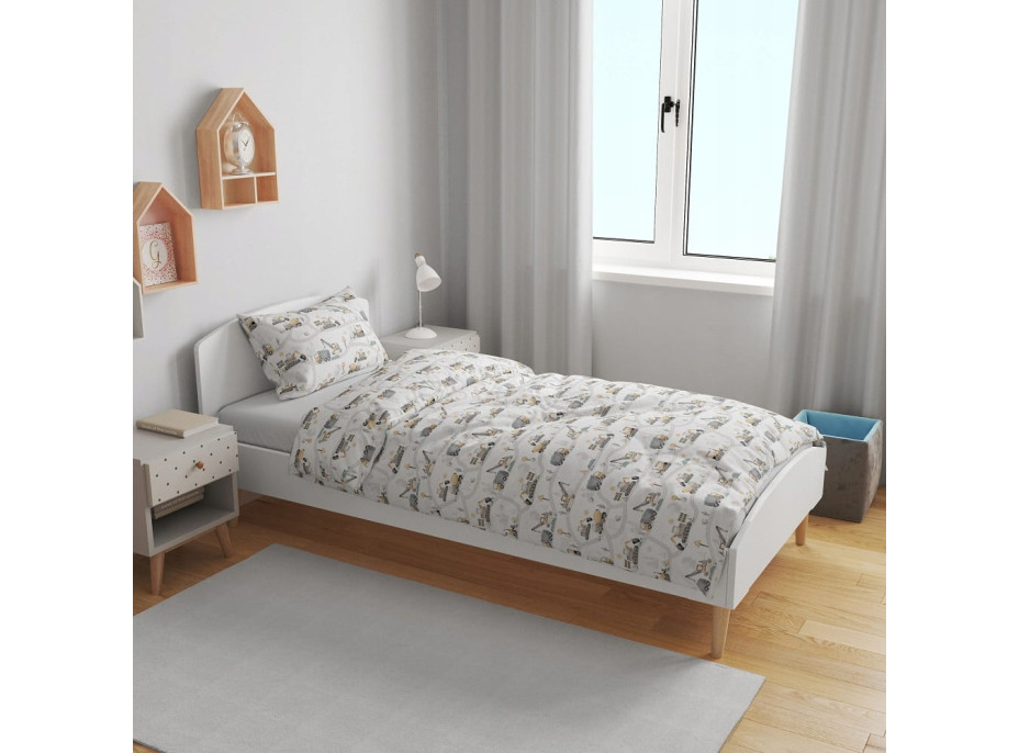 Dětské bavlněné povlečení 140x200 cm BABYMAM PREMIUM - Stavební stroje