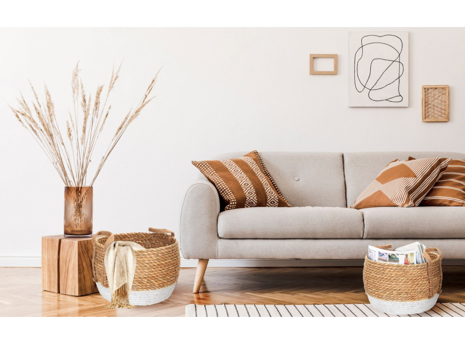 Sada BOHO košů z mořské trávy - 2 kusy - přírodní/bílá