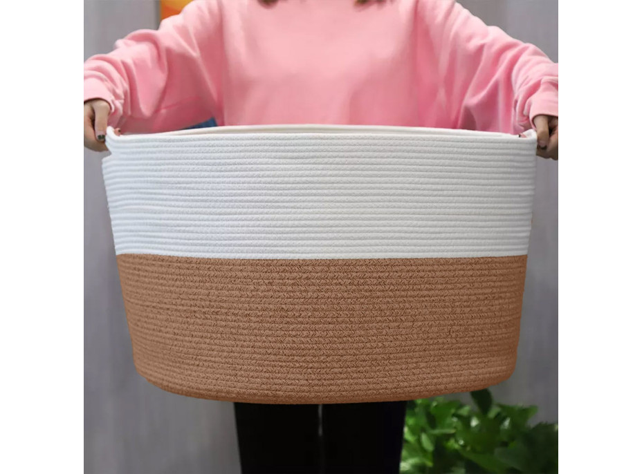 Bavlněný koš BOHO - 55 cm - přírodní/bílý