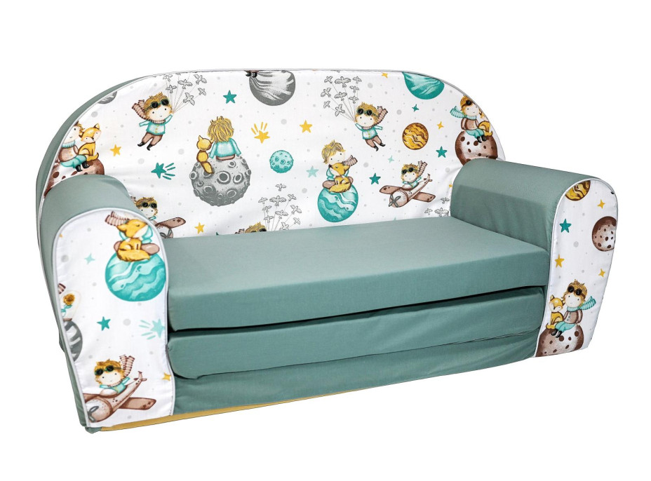 Dětská rozkládací MINI pohovka Malý princ - bílá/mátová