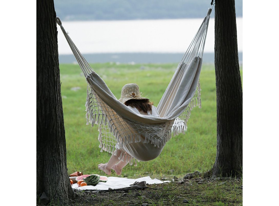 Pletená houpací síť BOHO - ecru