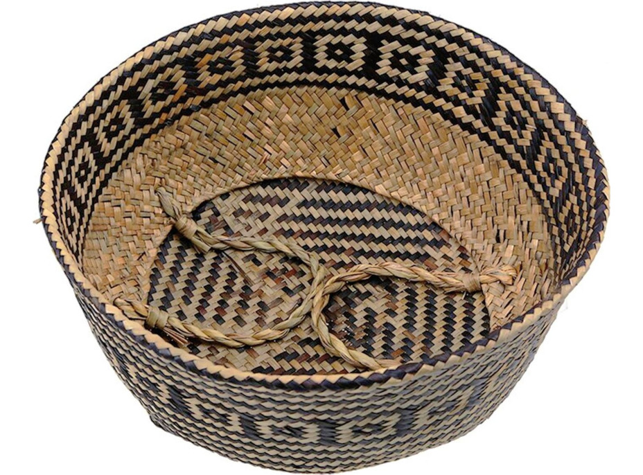 BOHO Ethnic koš z mořské trávy - 25x28 cm - přírodní/černý
