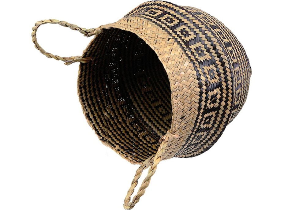 BOHO Ethnic koš z mořské trávy - 25x28 cm - přírodní/černý