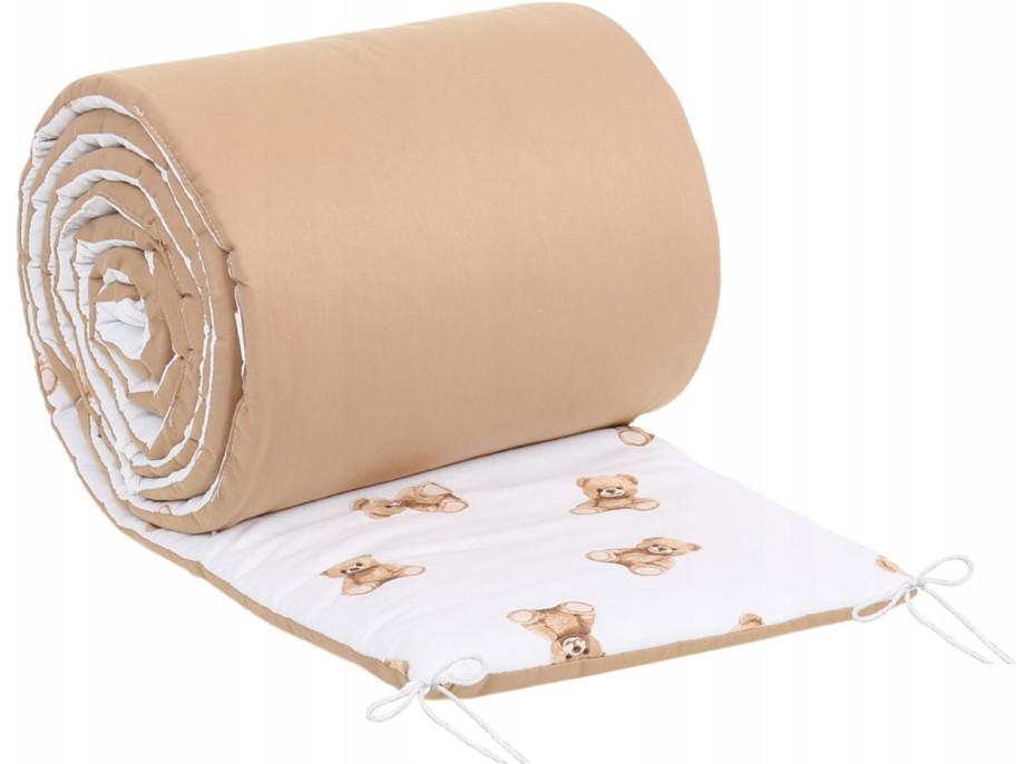 Ochranný mantinel do postýlky 180x30 cm BABYMAM PREMIUM - Medvídek Teddy - bílý/skořicový