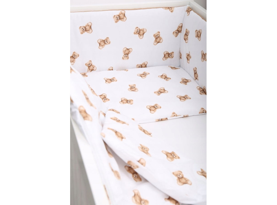 Ochranný mantinel do postýlky 180x30 cm BABYMAM PREMIUM - Medvídek Teddy - bílý/skořicový