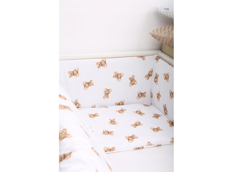 Ochranný mantinel do postýlky 180x30 cm BABYMAM PREMIUM - Medvídek Teddy - bílý/skořicový