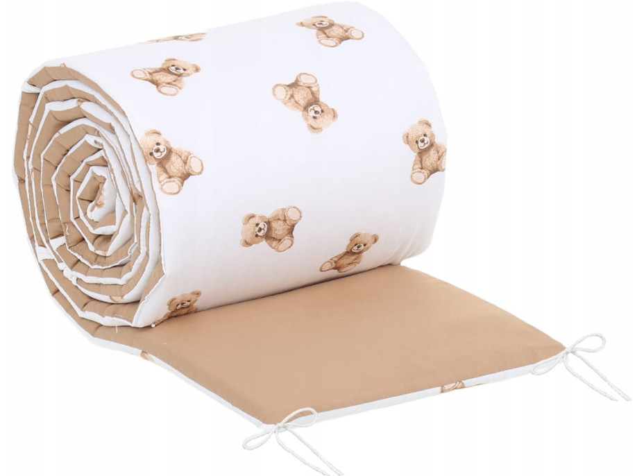 Ochranný mantinel do postýlky 180x30 cm BABYMAM PREMIUM - Medvídek Teddy - bílý/skořicový