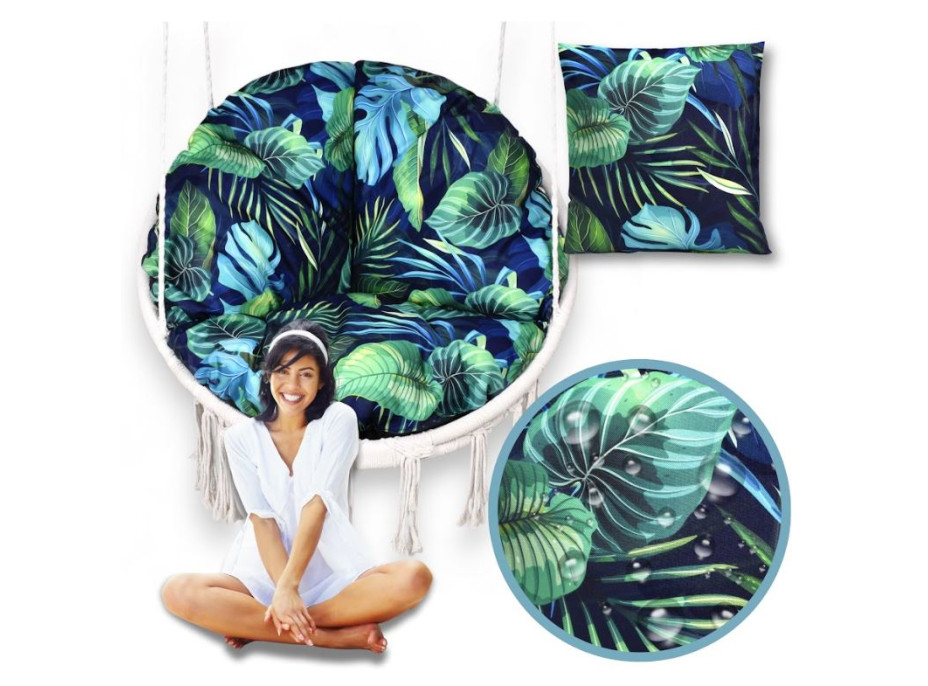 Voděodolný sedací MAXI polštář 100x15 cm do závěsného křesla - monstera/tmavě modrý