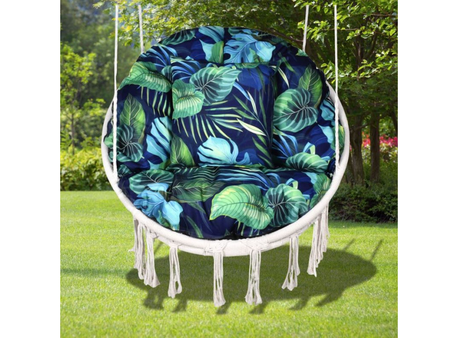 Voděodolný sedací MAXI polštář 100x15 cm do závěsného křesla - monstera/tmavě modrý