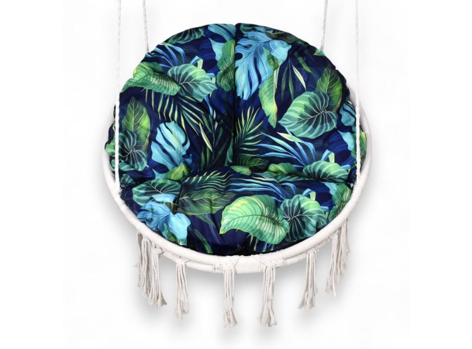 Voděodolný sedací MAXI polštář 100x15 cm do závěsného křesla - monstera/tmavě modrý