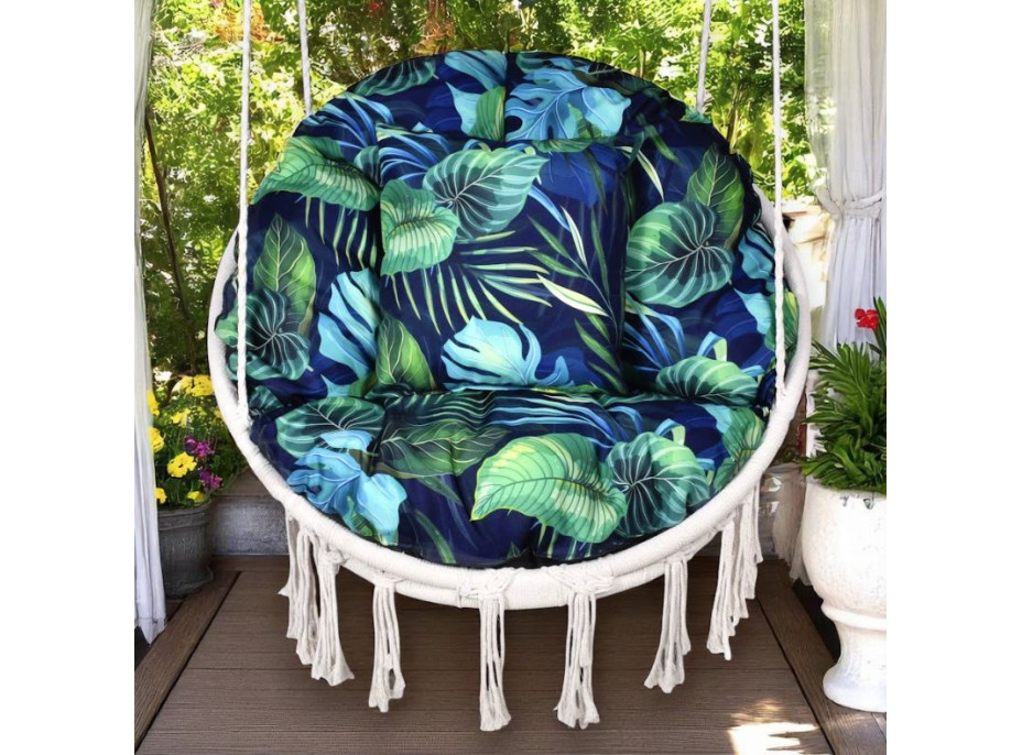 Voděodolný sedací MAXI polštář 100x15 cm do závěsného křesla - monstera/tmavě modrý