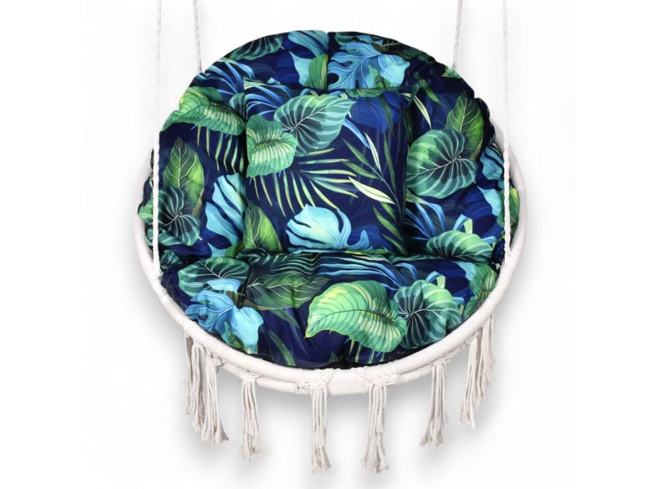 Voděodolný sedací MAXI polštář 100x15 cm do závěsného křesla - monstera/tmavě modrý