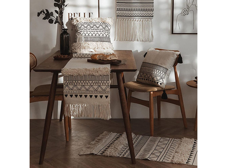 Kusový koberec BOHO - 50x160 cm - ecru/černý