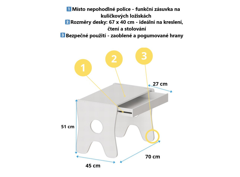 Dětský stolek se šuplíkem a čalouněnou židličkou