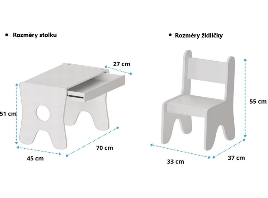 Dětský stolek se šuplíkem a čalouněnou židličkou