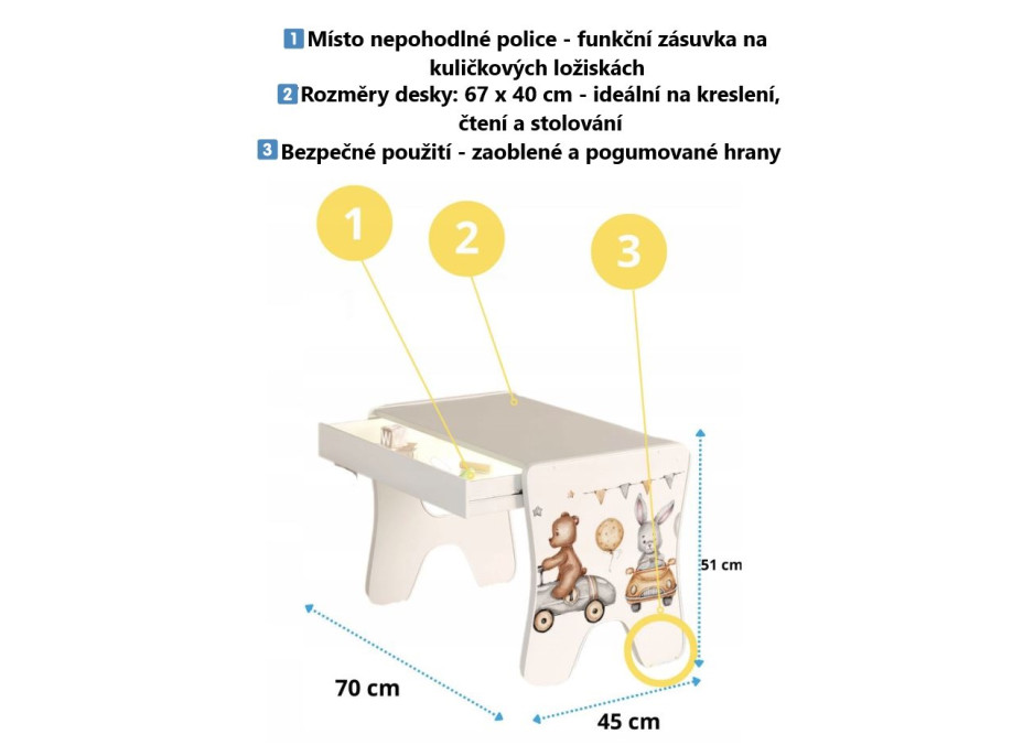 Dětský stolek se šuplíkem a židličkou - Hasič a dva pejsci