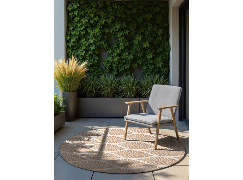 Kusový koberec Duet Liora Beige/White kruh - na ven i na doma