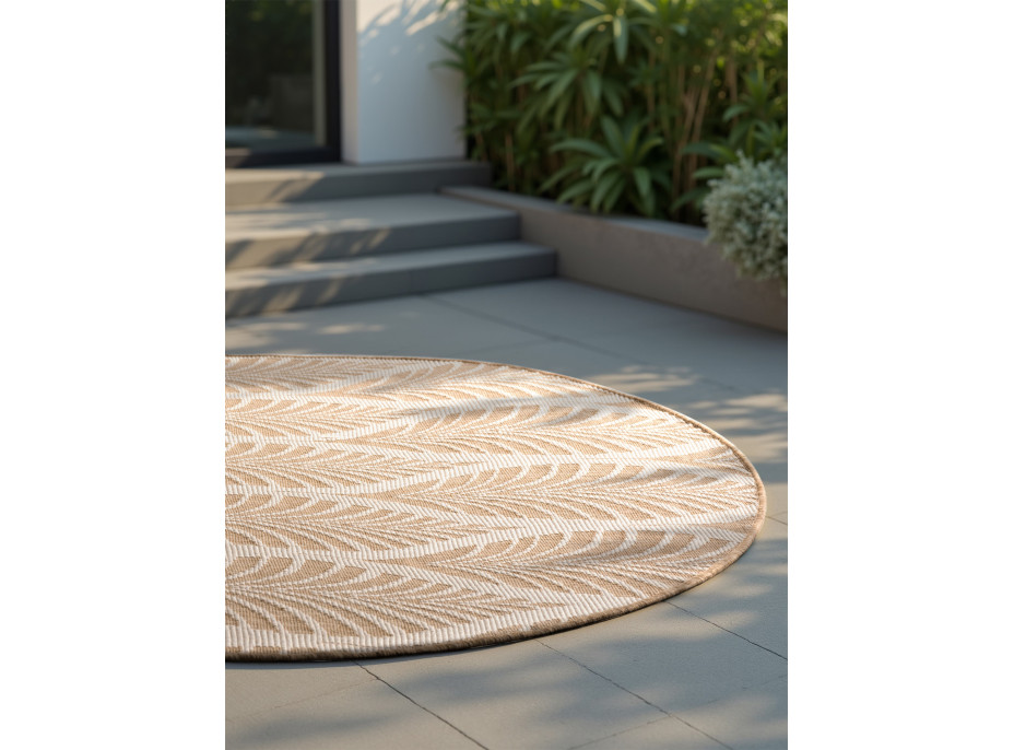 Kusový koberec Duet Liora Beige/White kruh - na ven i na doma