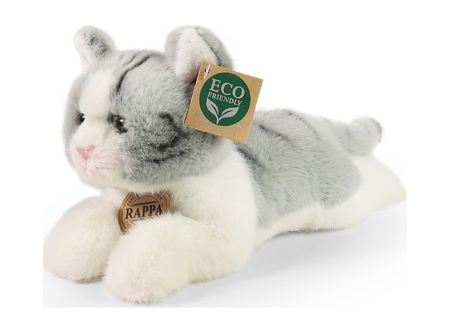 Rappa Plyšová kočka ležící šedá 20 cm ECO-FRIENDLY