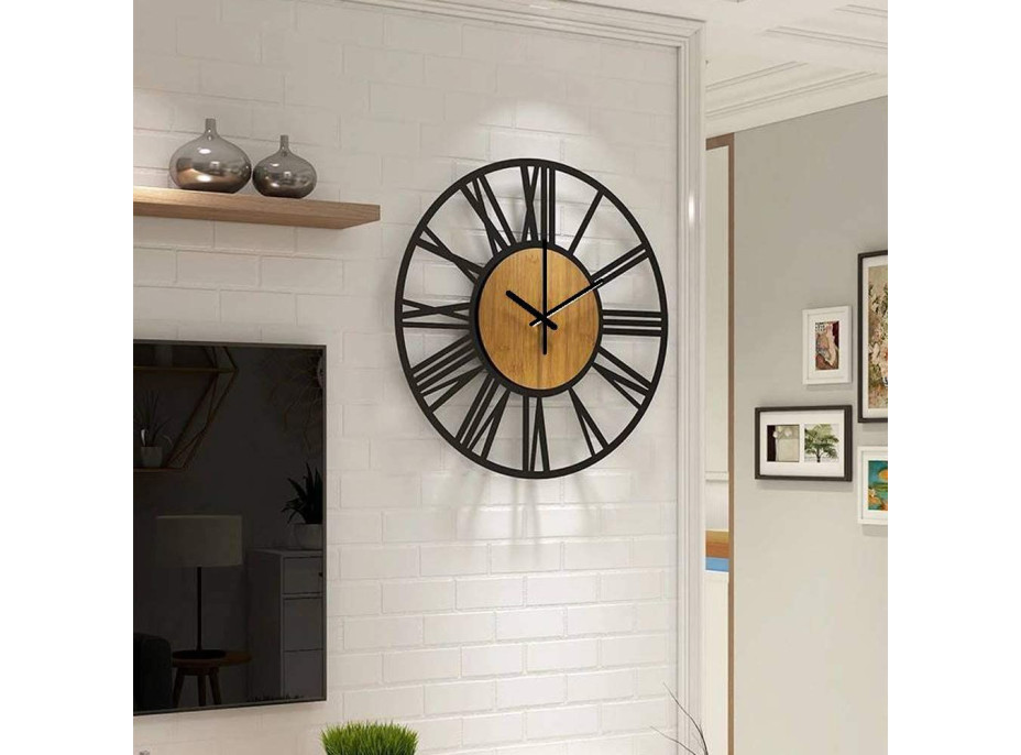 Nástěnné hodiny Loft kulaté 35 cm - kov/dřevo
