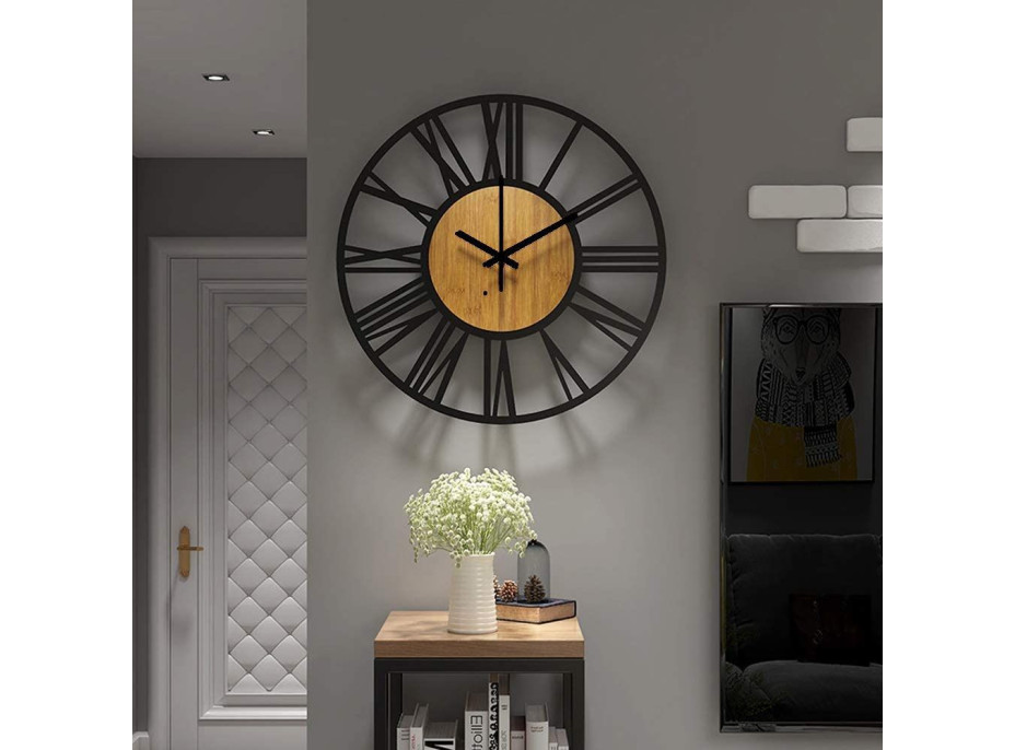 Nástěnné hodiny Loft kulaté 35 cm - kov/dřevo