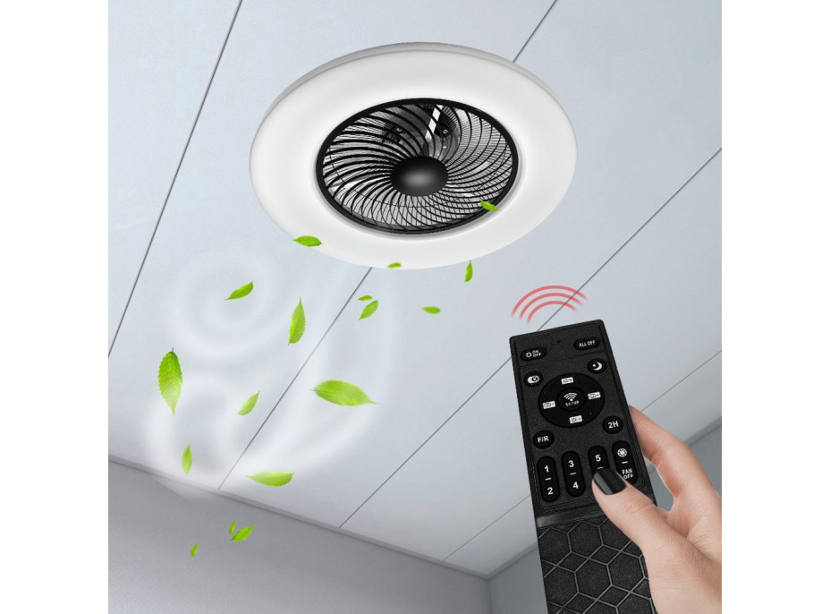 Stropní LED svítidlo s ventilátorem na dálkové ovládání - černé