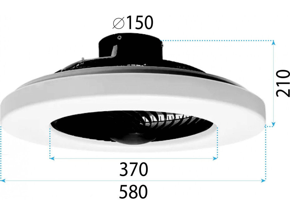 Stropní LED svítidlo s ventilátorem na dálkové ovládání - černé