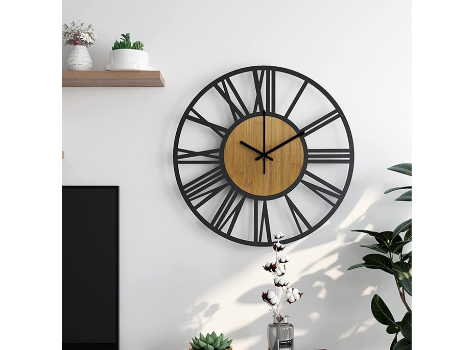 Nástěnné hodiny Loft kulaté 35 cm - kov/dřevo
