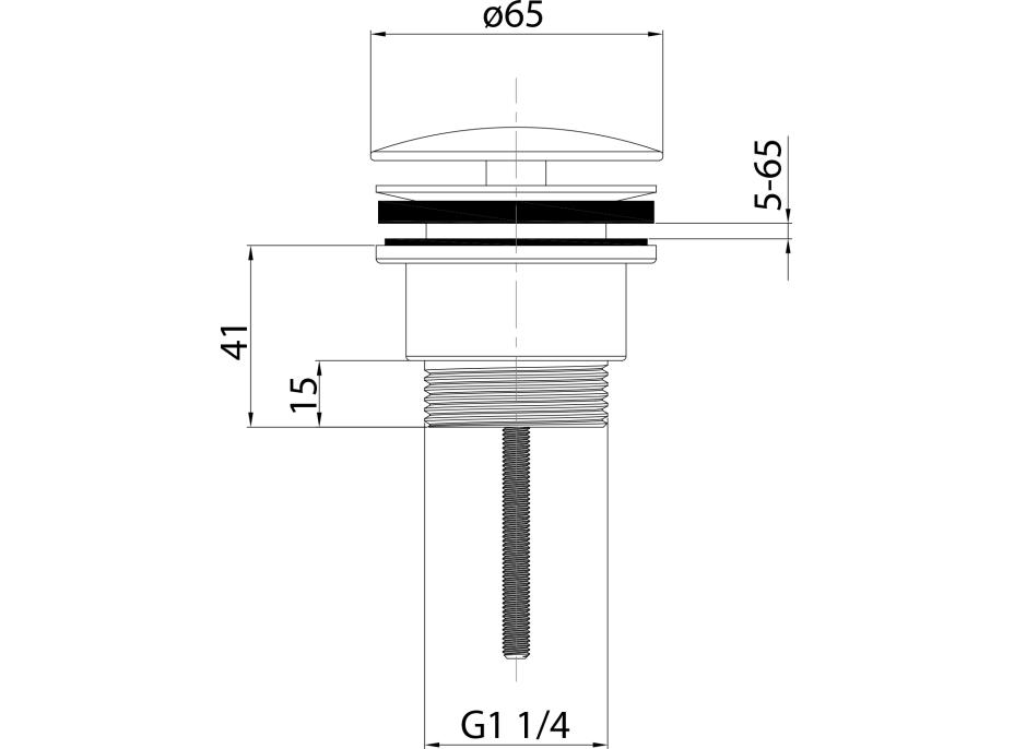 Sapho Umyvadlová výpust 5/4“, neuzavíratelná, velká zátka, 5-65mm, černá mat CV3004B